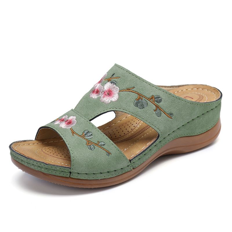 Blomsterbroderi För Kvinnor Med Öppen Tå Casual Summer Wedge Sandaler