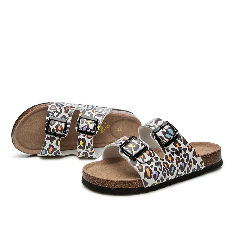 Dam Beach Printing Mjuk Dual Strap Flat Cork Tofflor Sandalers