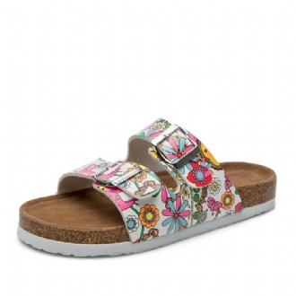 Dam Beach Printing Mjuk Dual Strap Flat Cork Tofflor Sandalers