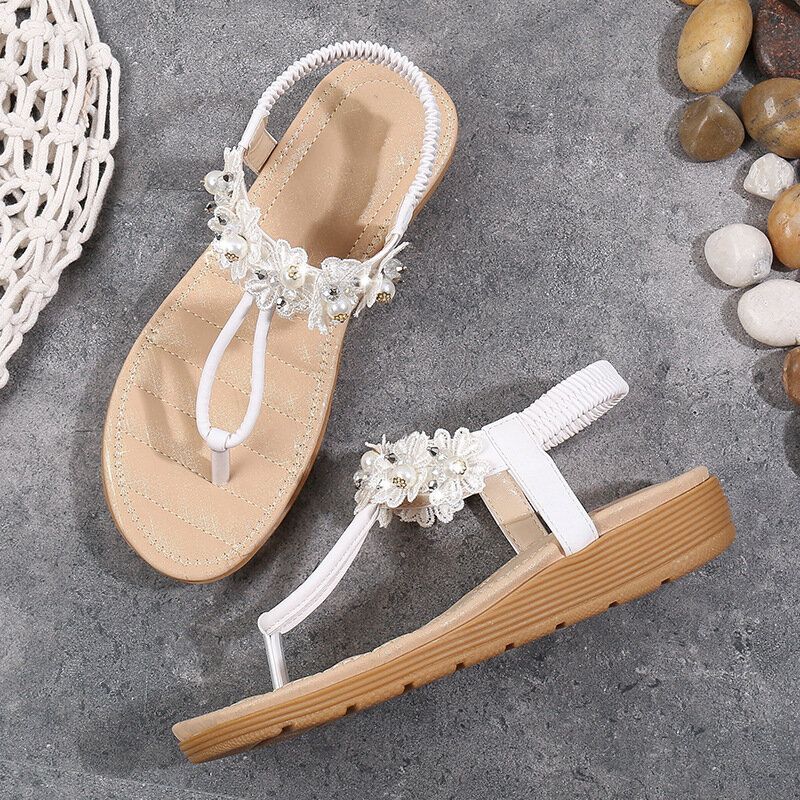 Dam Blommor Dekor Clip Toe Flats Slip On Sandaler