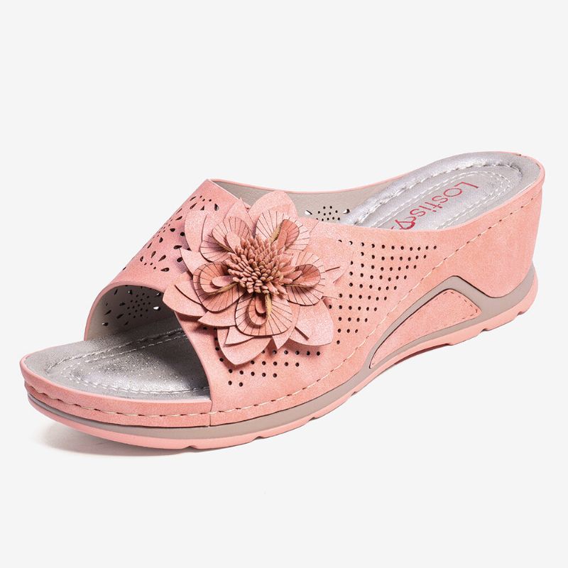 Dam Blomsterdekoration Justerbar Rem Hollow Out Slip On Casual Sommarsandaler