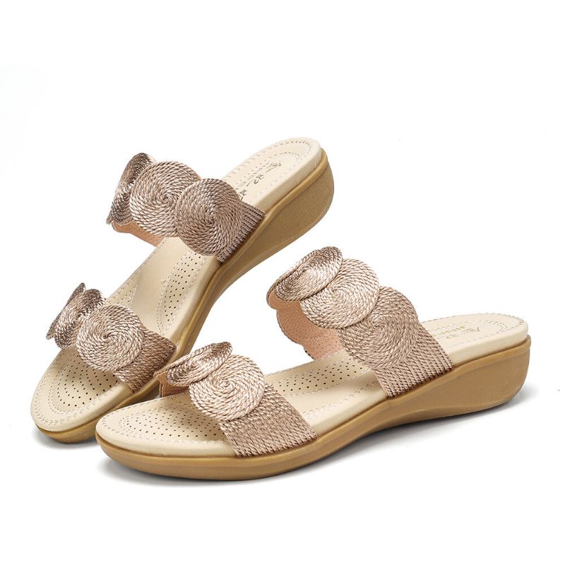 Dam Bohemian Double Band Woven Beach Casual Wedges Sandaler