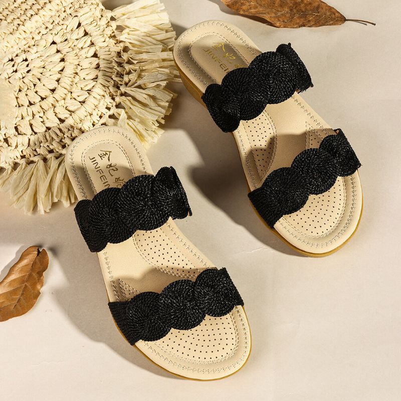 Dam Bohemian Double Band Woven Beach Casual Wedges Sandaler