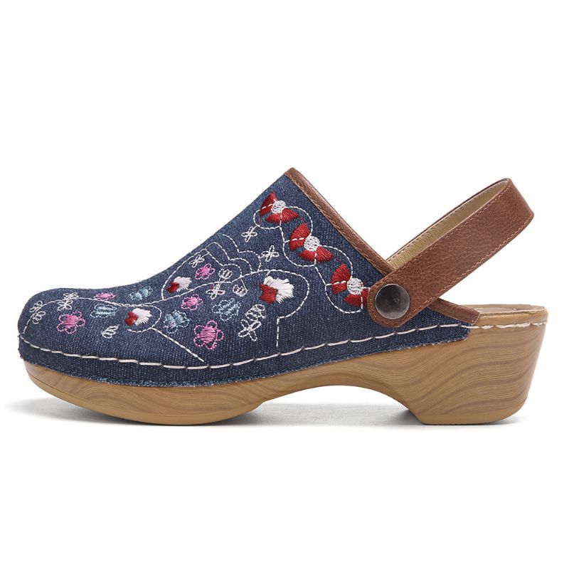 Dam Denim Blommor Broderi Closed Toe Clogs Sandaler