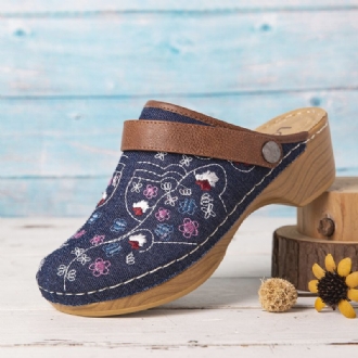 Dam Denim Blommor Broderi Closed Toe Clogs Sandaler