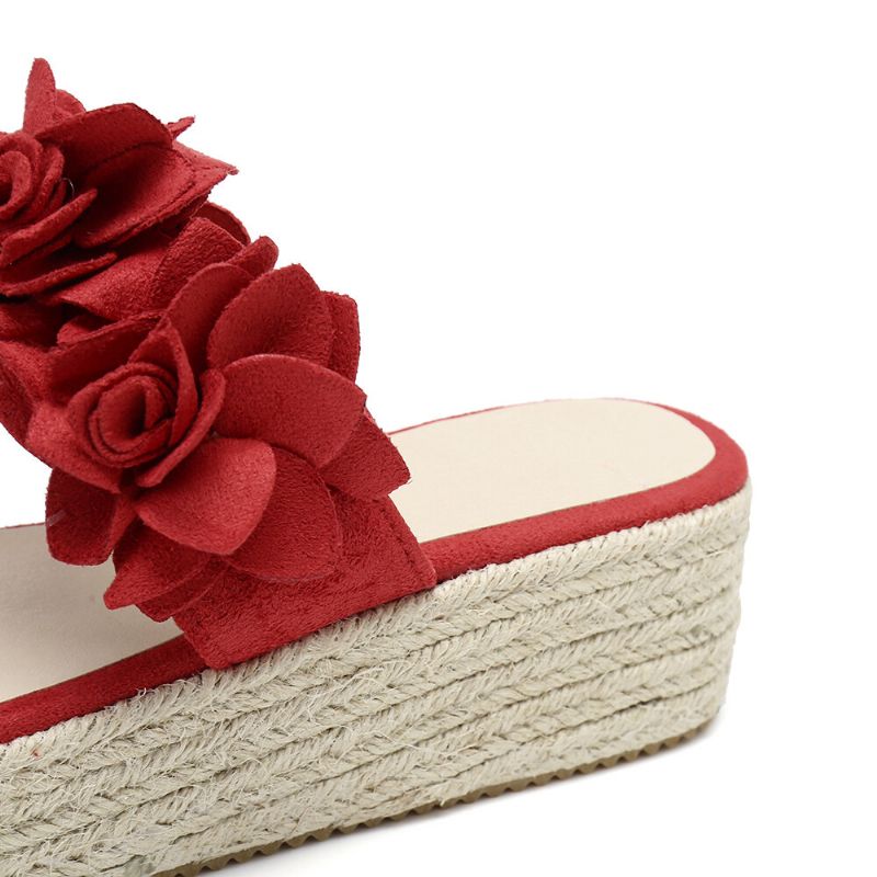 Dam Espadrilles Blomdekoration Tåring Casual Beach Platform Sandaler