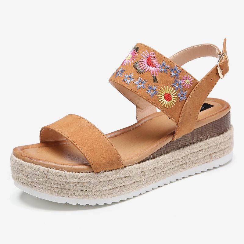 Dam Espadrilles Broderi Blommor Spänne Rem Slingback Plattformsandaler