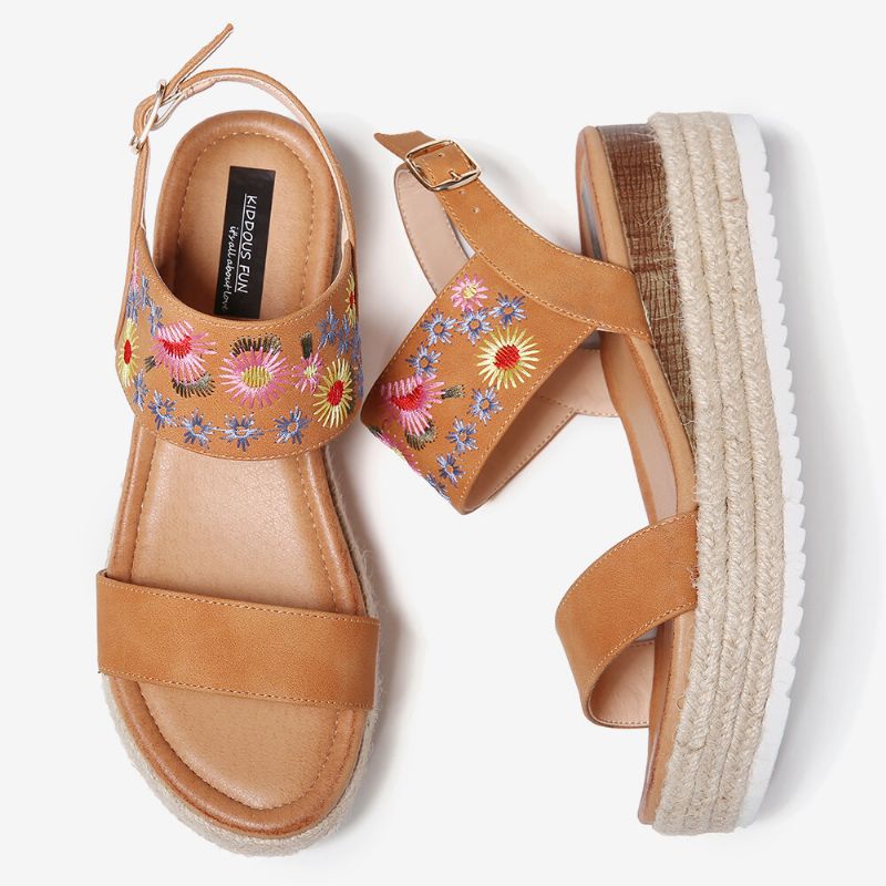 Dam Espadrilles Broderi Blommor Spänne Rem Slingback Plattformsandaler