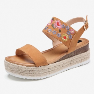 Dam Espadrilles Broderi Blommor Spänne Rem Slingback Plattformsandaler