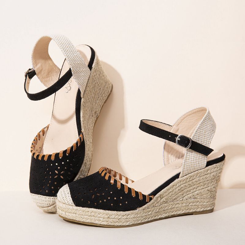 Dam Espadrilles Cutout Ankelrem Casual Wedge Sandaler