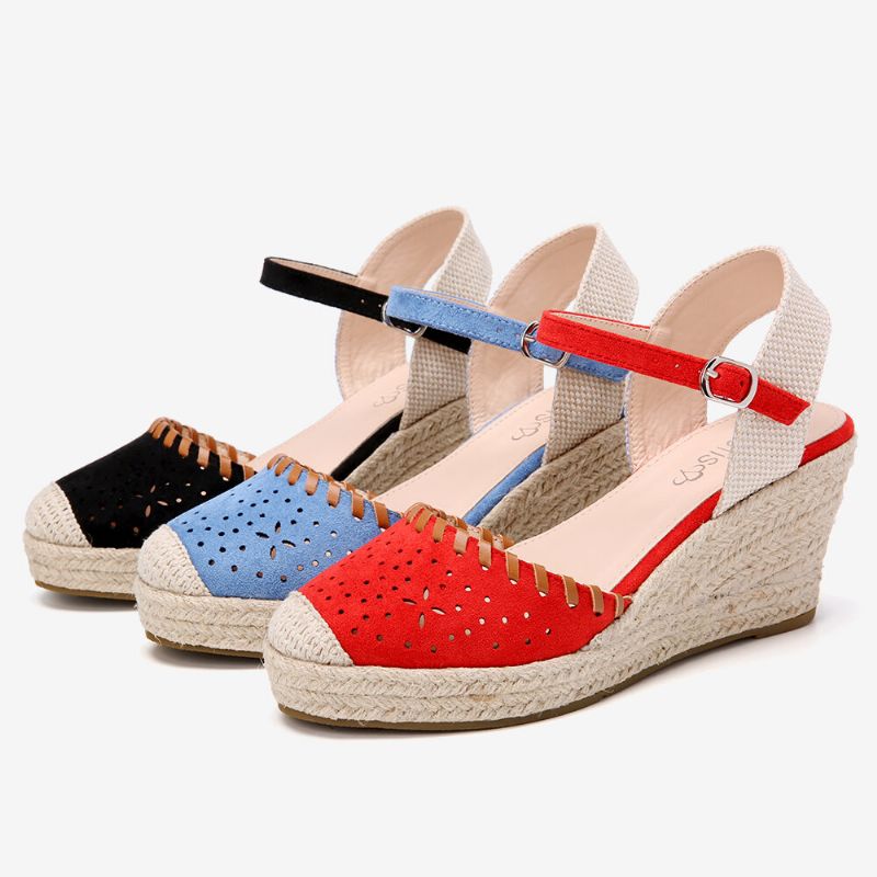 Dam Espadrilles Cutout Ankelrem Casual Wedge Sandaler