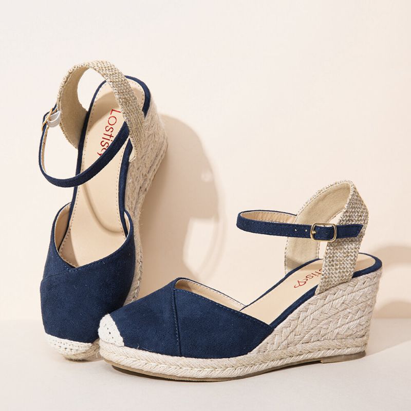 Dam Espadrilles Elastiskt Band Ankelrem Casual Summer Wedge Sandaler