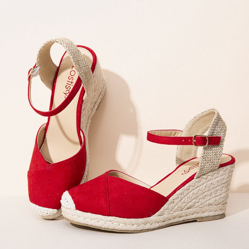 Dam Espadrilles Elastiskt Band Ankelrem Casual Summer Wedge Sandaler