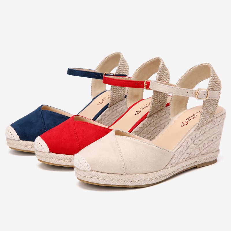 Dam Espadrilles Elastiskt Band Ankelrem Casual Summer Wedge Sandaler