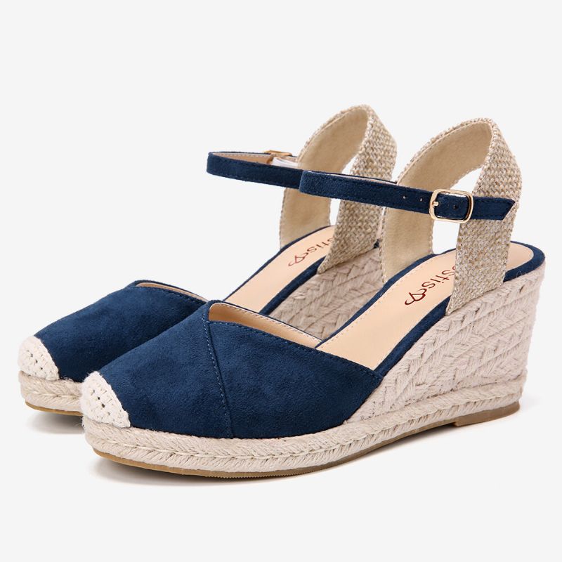 Dam Espadrilles Elastiskt Band Ankelrem Casual Summer Wedge Sandaler