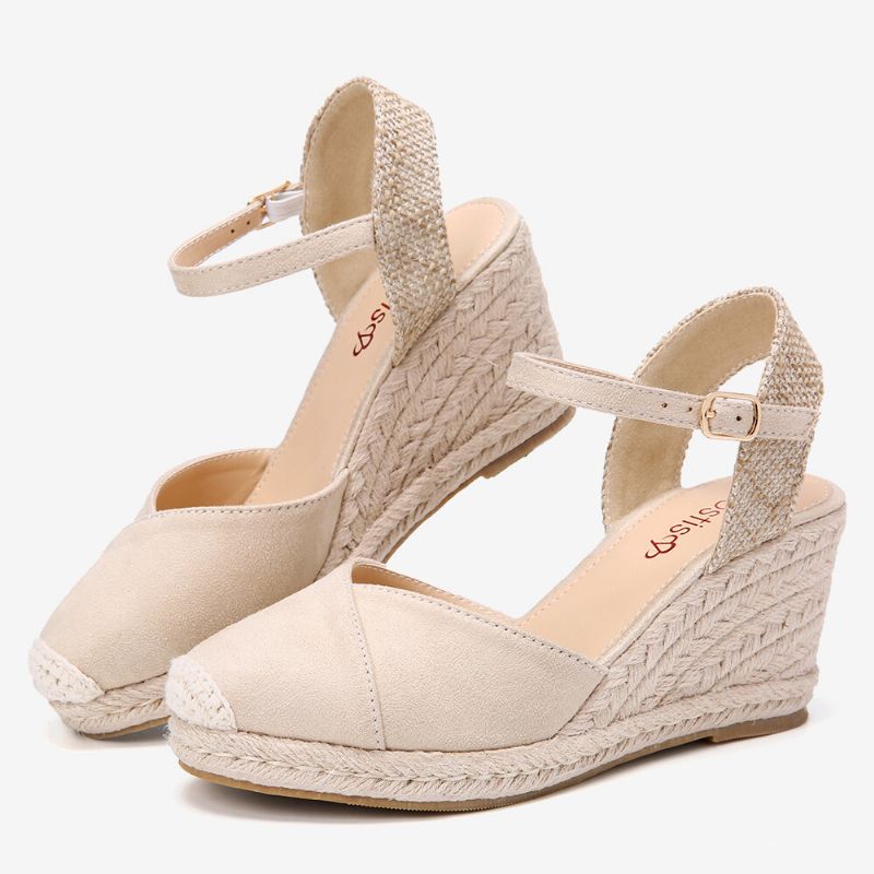 Dam Espadrilles Elastiskt Band Ankelrem Casual Summer Wedge Sandaler