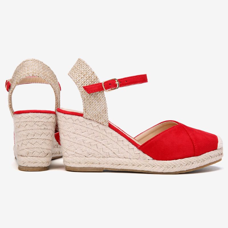 Dam Espadrilles Elastiskt Band Ankelrem Casual Summer Wedge Sandaler