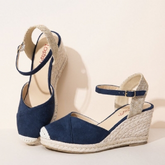 Dam Espadrilles Elastiskt Band Ankelrem Casual Summer Wedge Sandaler