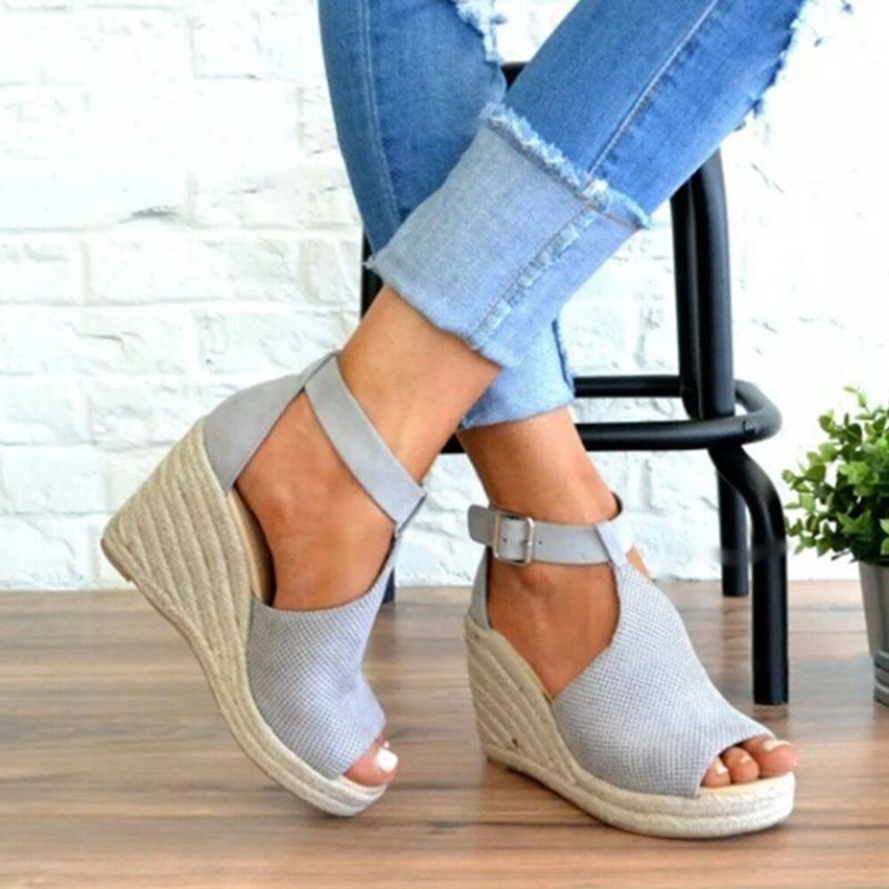 Dam Espadrilles Peep Toe Buckle Comfy Casual Wedges Sandaler