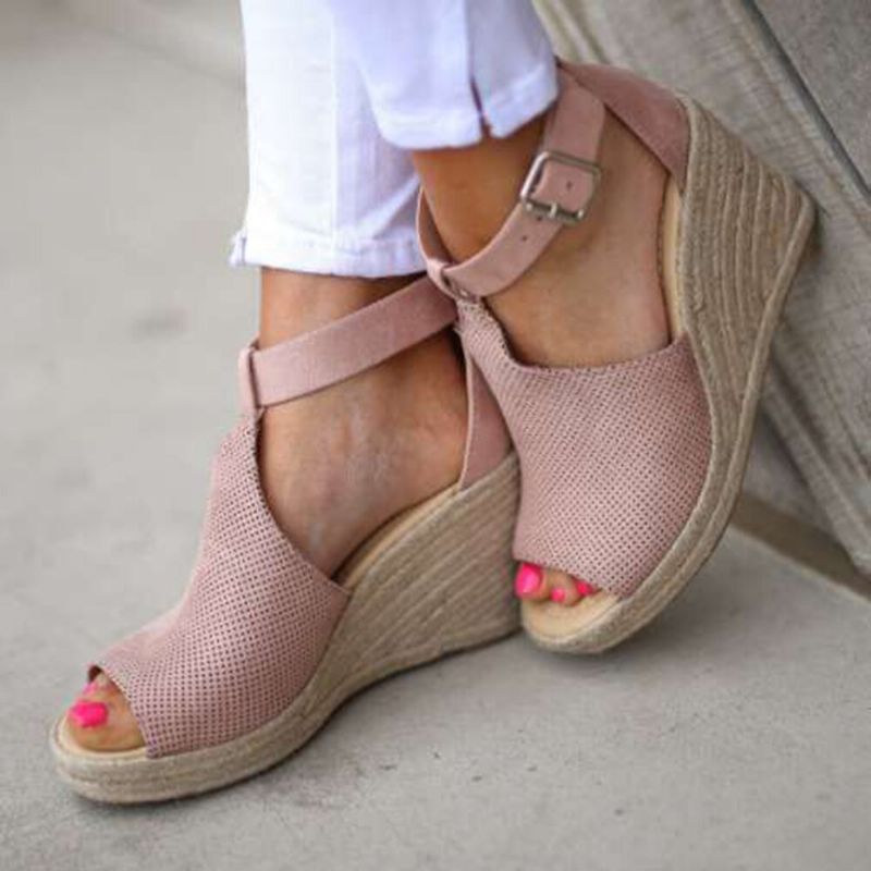 Dam Espadrilles Peep Toe Buckle Comfy Casual Wedges Sandaler