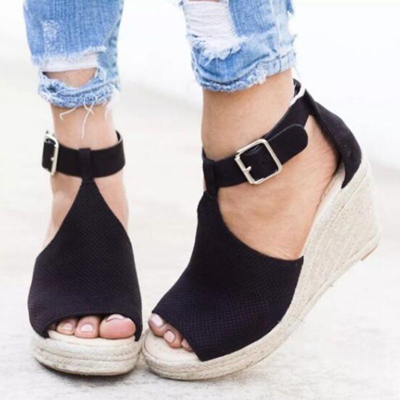 Dam Espadrilles Peep Toe Buckle Comfy Casual Wedges Sandaler