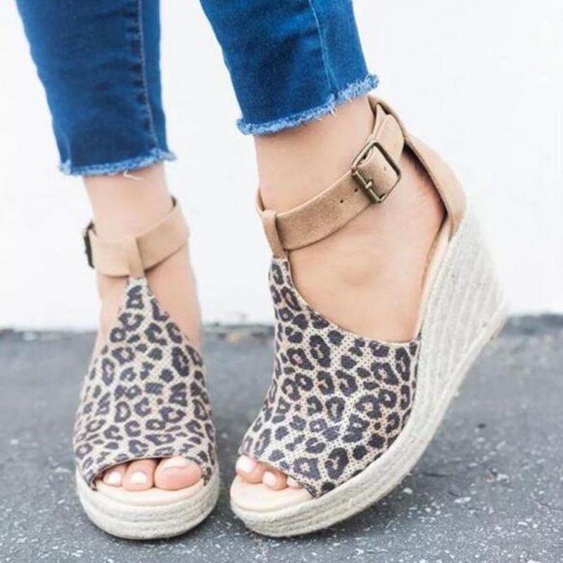 Dam Espadrilles Peep Toe Buckle Comfy Casual Wedges Sandaler