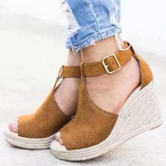 Dam Espadrilles Peep Toe Buckle Comfy Casual Wedges Sandaler