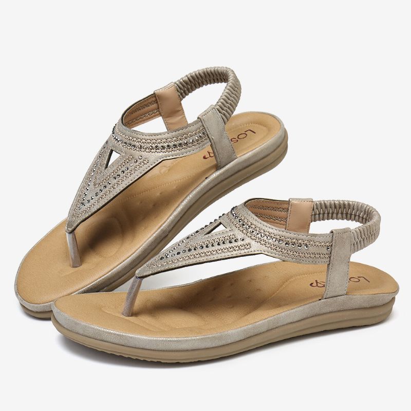 Dam Flip Flop Rhinestone Elastiskt Band Slip On Sommar Bekväma Casual Platta Sandaler