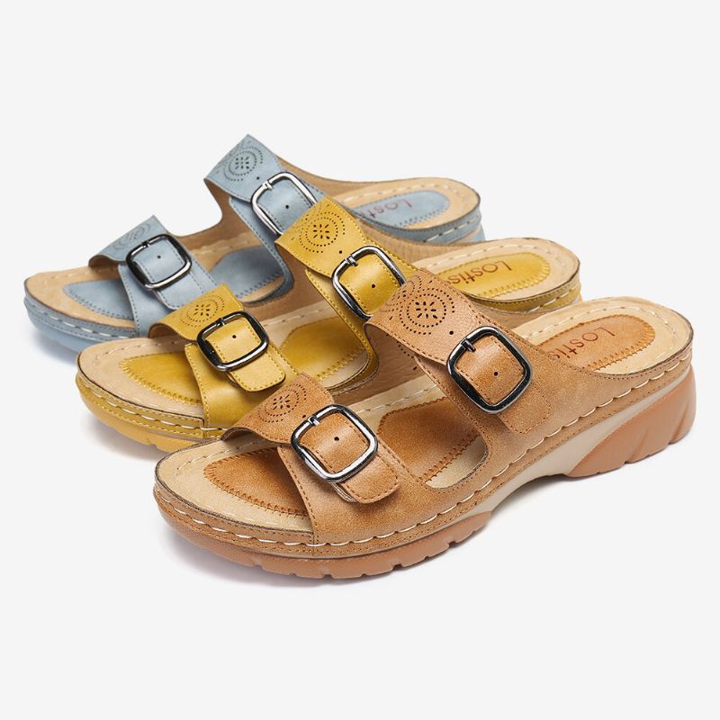 Dam Justerbar Rem Med Öppen Tå Slip On Casual Summer Wedge Sandaler