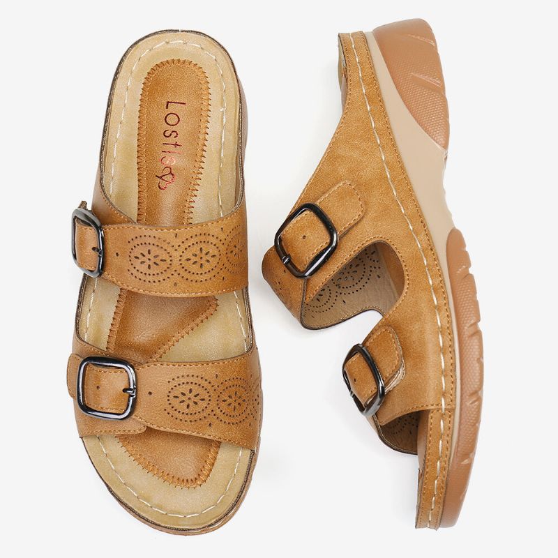 Dam Justerbar Rem Med Öppen Tå Slip On Casual Summer Wedge Sandaler