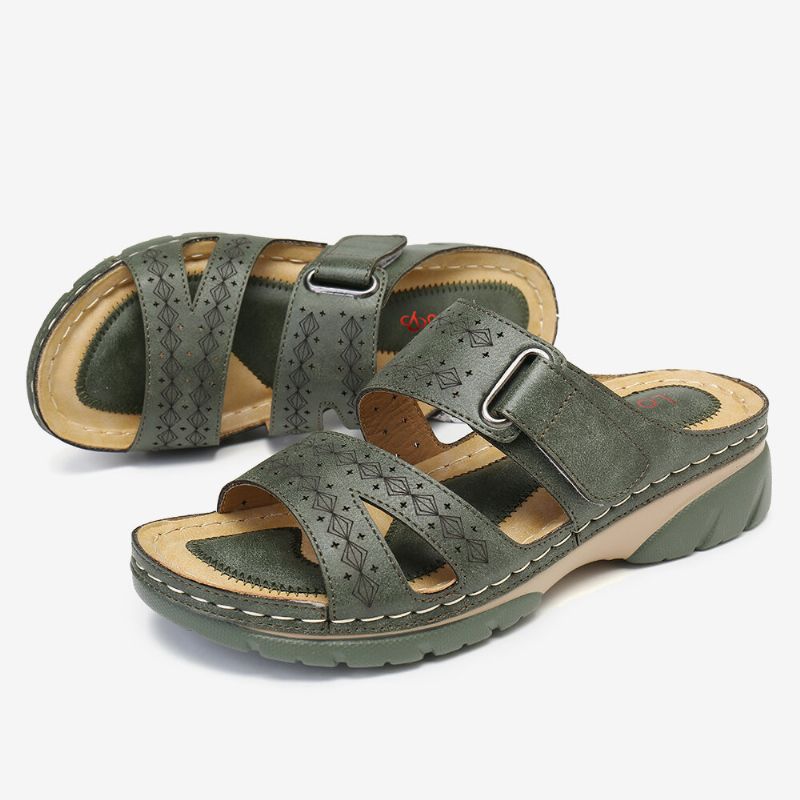 Dam Justerbar Rem Med Öppen Tå Slip On Casual Summer Wedge Sandaler