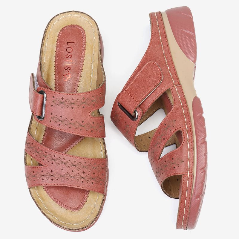 Dam Justerbar Rem Med Öppen Tå Slip On Casual Summer Wedge Sandaler