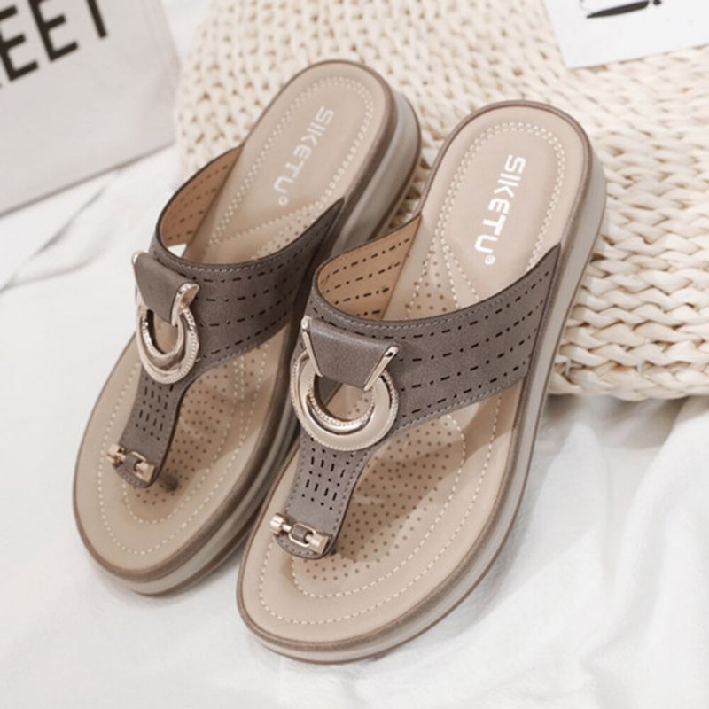 Dam Metalldekor Hollow Comfy Clip Toe Beach Casual Sandaler