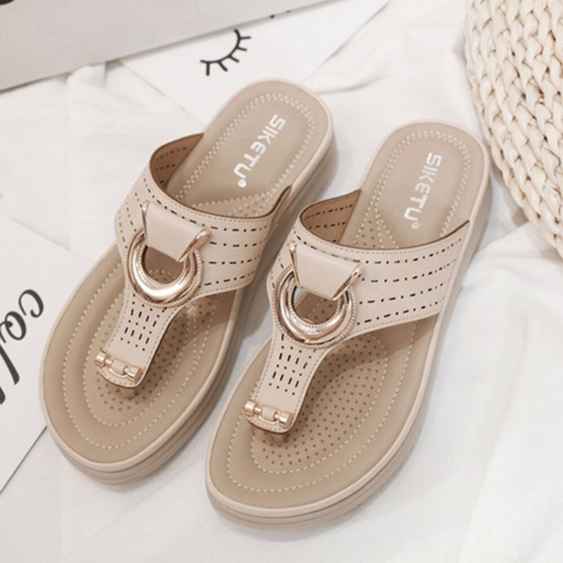 Dam Metalldekor Hollow Comfy Clip Toe Beach Casual Sandaler