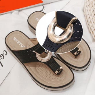 Dam Metalldekor Hollow Comfy Clip Toe Beach Casual Sandaler