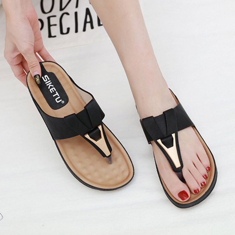 Dam Metalldekor Strand Casual Comfy Massage Clip Toe Sandaler