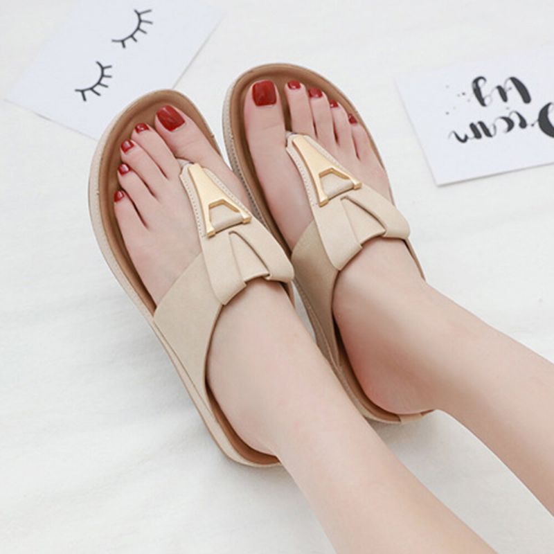 Dam Metalldekor Strand Casual Comfy Massage Clip Toe Sandaler