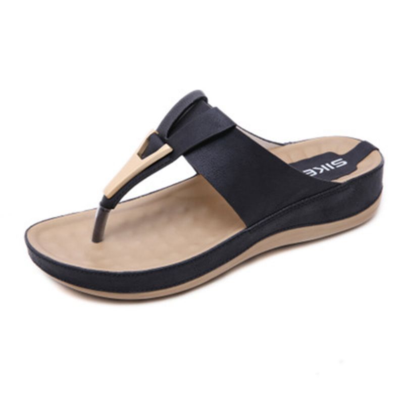 Dam Metalldekor Strand Casual Comfy Massage Clip Toe Sandaler