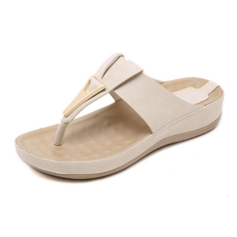 Dam Metalldekor Strand Casual Comfy Massage Clip Toe Sandaler