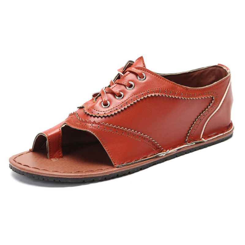 Dam Retro Casual Lace Up Toe Ring Platta Sandaler