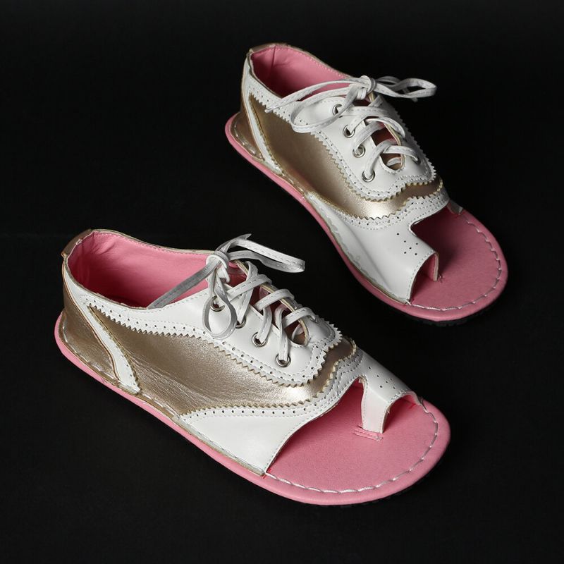 Dam Retro Casual Lace Up Toe Ring Platta Sandaler