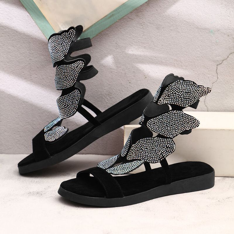 Dam Rhinestone Butterfly Open Toe Fashion Party Platta Sandaler