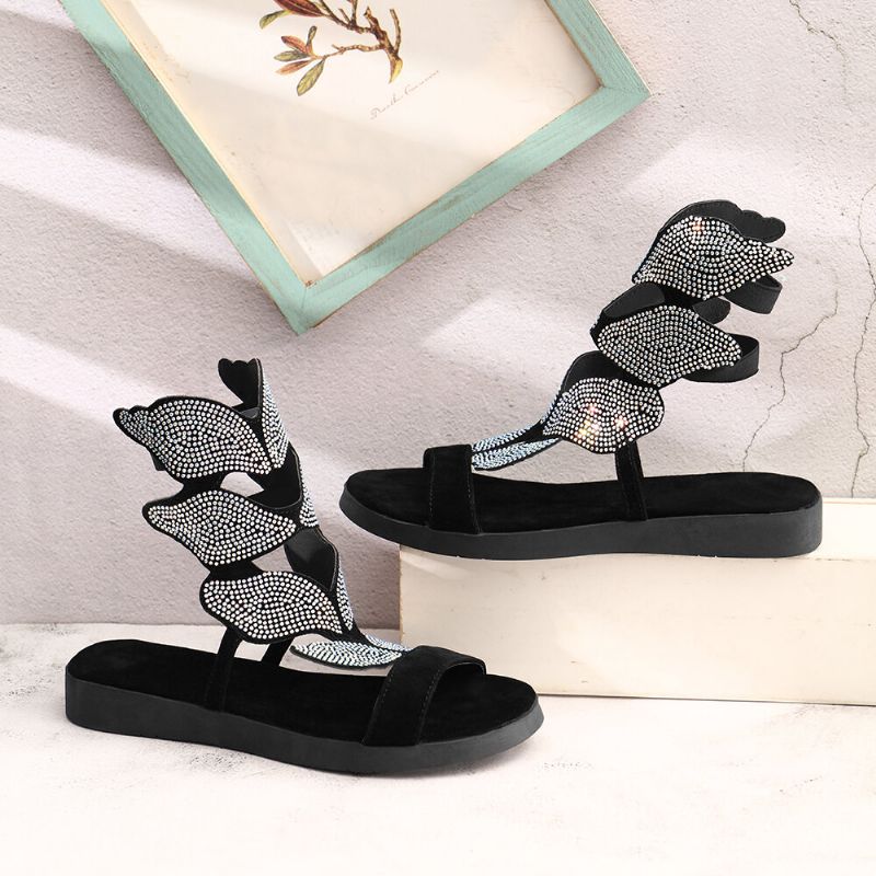 Dam Rhinestone Butterfly Open Toe Fashion Party Platta Sandaler