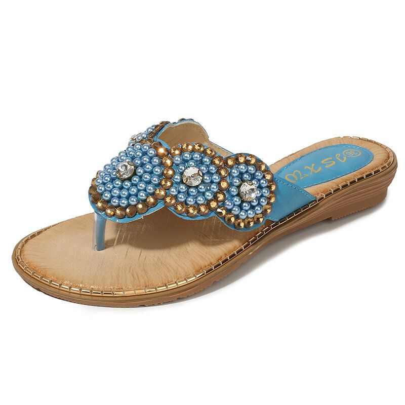 Dam Rhinestone Decor Clip Toe Flats Sandaler