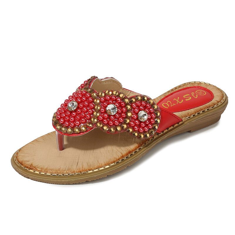 Dam Rhinestone Decor Clip Toe Flats Sandaler