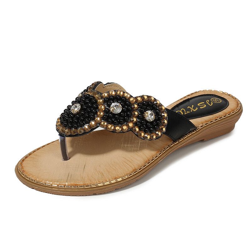 Dam Rhinestone Decor Clip Toe Flats Sandaler