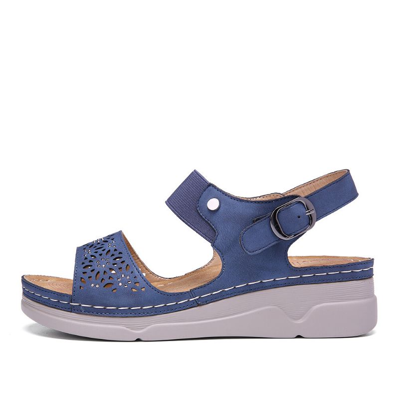 Dam Rhinestone Hollow Elastiskt Band Bekväma Casual Sandaler