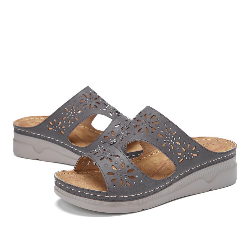 Dam Rhinestone Hollow T-rem Comfy Casual Sandaler