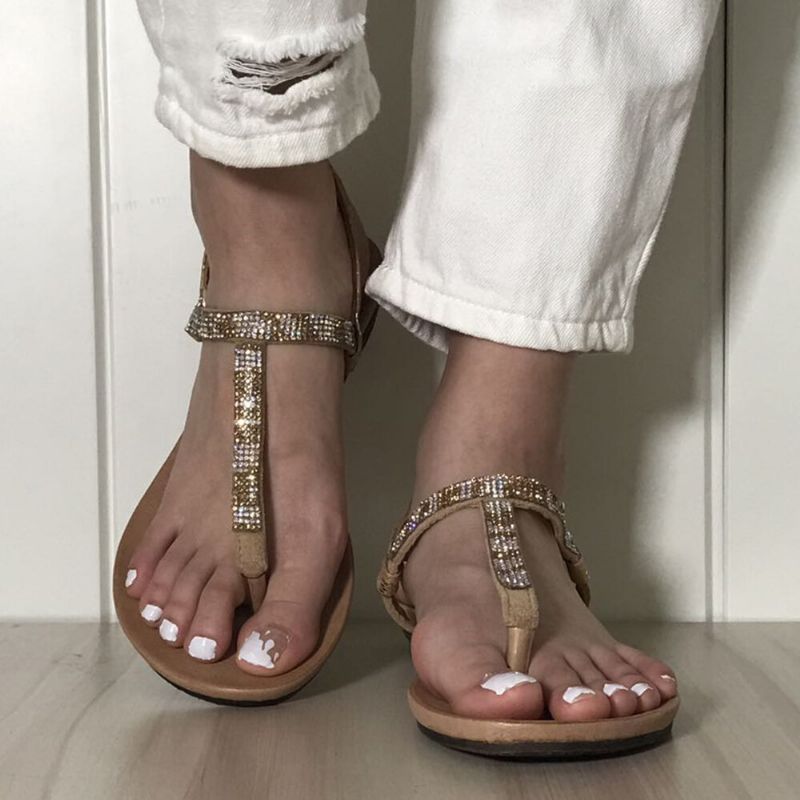 Dam Rhinestone Spänne Bekväm Halkfri Beach Clip Toe Sandaler