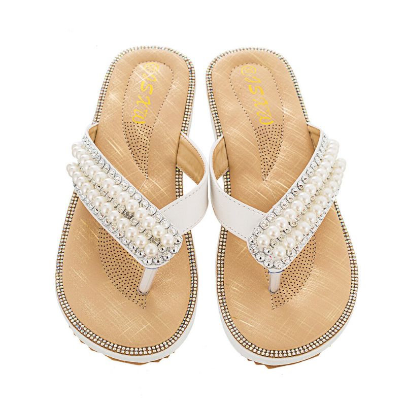 Dam Rhinestone Strap Clip Toe Flats Sandaler